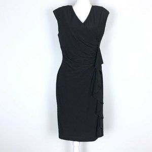 Carmen Marc Valvo Sleeveless V-Neck Crossover Ruched Dress Draped Black M NWT